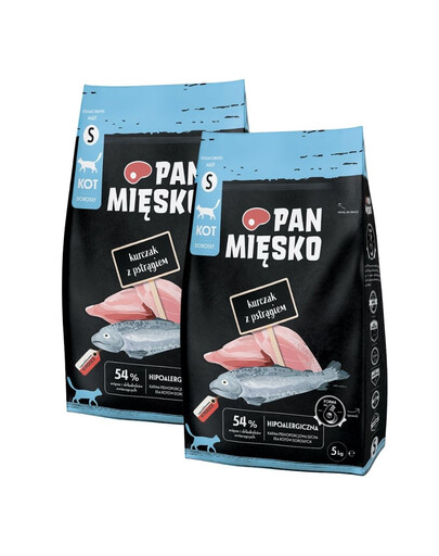 PAN MIĘSKO Kurczak z pstrągiem dla kotów chrupki S 2x5 kg