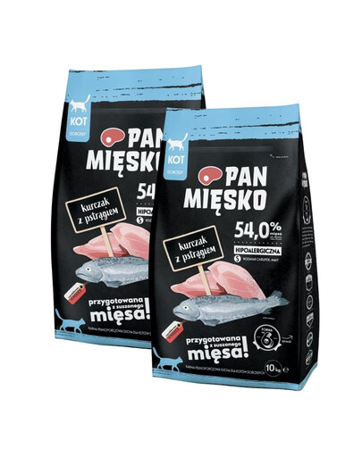 PAN MIĘSKO Kurczak z pstrągiem dla kotów chrupki S 2x10 kg