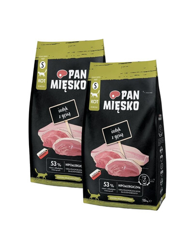 PAN MIĘSKO Indyk z gęsią dla kotów chrupki S 2x1,6 kg