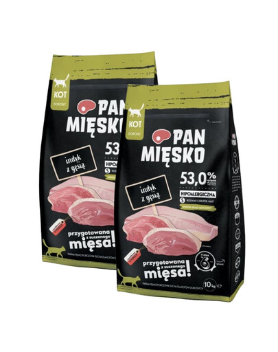 PAN MIĘSKO Indyk z gęsią dla kotów chrupki S 2x10 kg