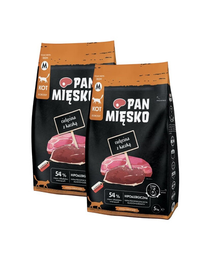 PAN MIĘSKO Cielęcina z kaczką dla kotów chrupki M 2x5 kg