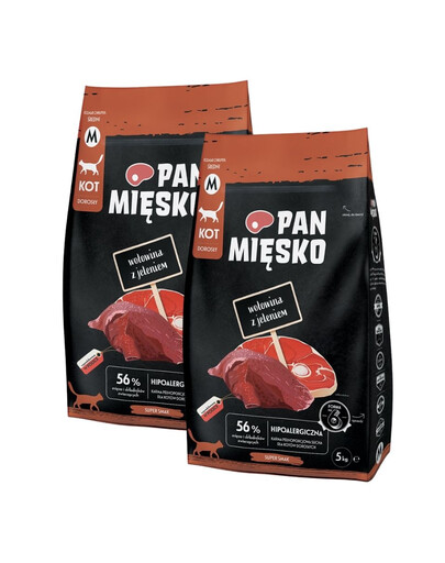 PAN MIĘSKO Wołowina z jeleniem dla kotów chrupki M 2x5 kg