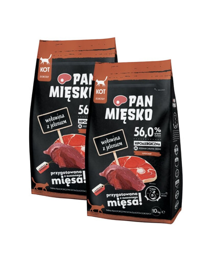 PAN MIĘSKO Wołowina z jeleniem dla kota chrupki M 2x10 kg