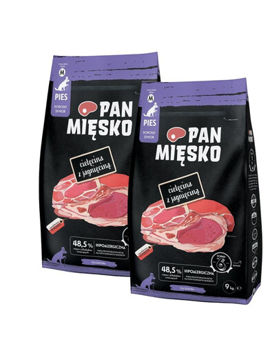 PAN MIĘSKO Cielęcina z jagnięciną dla seniorów chrupki M 2x9 kg
