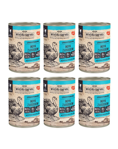 WIEJSKA ZAGRODA Indyk z łososiem mokra karma dla kotów 6x400 g