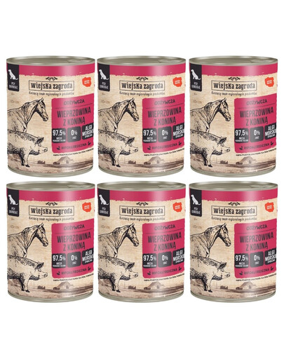 WIEJSKA ZAGRODA Wieprzowina z koniną mokra karma dla psów 6x800 g