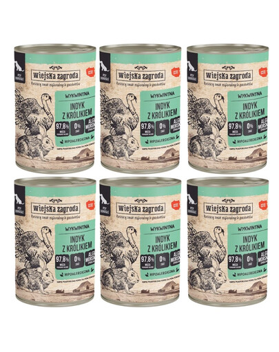 WIEJSKA ZAGRODA Indyk z królikiem mokra karma dla psów 6x400 g