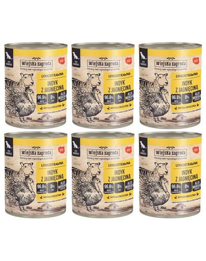 WIEJSKA ZAGRODA Indyk z jagnięciną 6x800 g bezzbożowa mokra karma dla psa