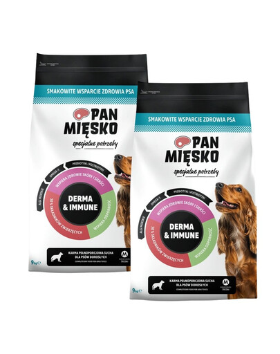 PAN MIĘSKO Specjalne potrzeby Derma and Immune dla psów chrupki M 2x9 kg