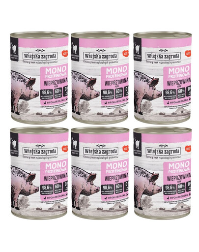 WIEJSKA ZAGRODA Monobiałkowa Wieprzowina mokra karma dla kotów 6x400 g