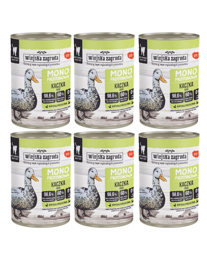 WIEJSKA ZAGRODA Monobiałkowa Kaczka mokra karma dla kotów 6x400 g