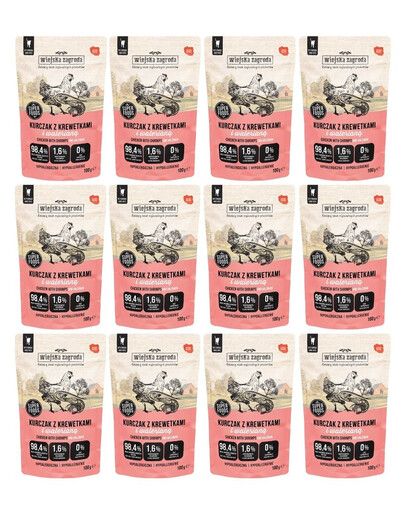 WIEJSKA ZAGRODA Superfoods Kurczak z krewetkami i walerianą mokra karma dla kota 12x100 g