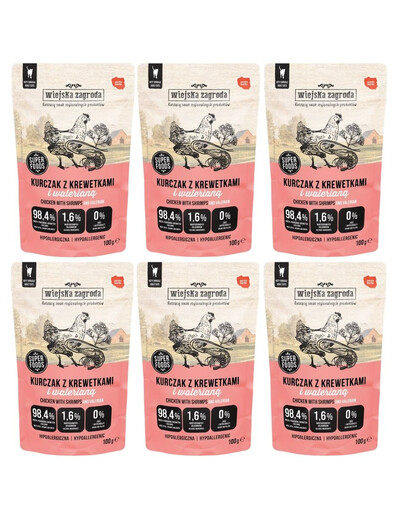 WIEJSKA ZAGRODA Superfoods Kurczak z krewetkami i walerianą mokra karma dla kota 6x100 g