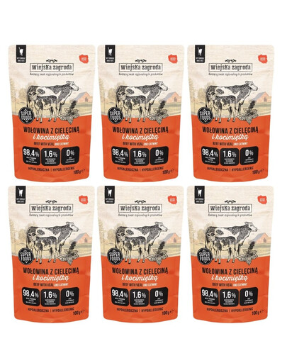 WIEJSKA ZAGRODA Superfoods Wołowina z cielęciną i kocimiętką mokra karma dla kota 6x100 g