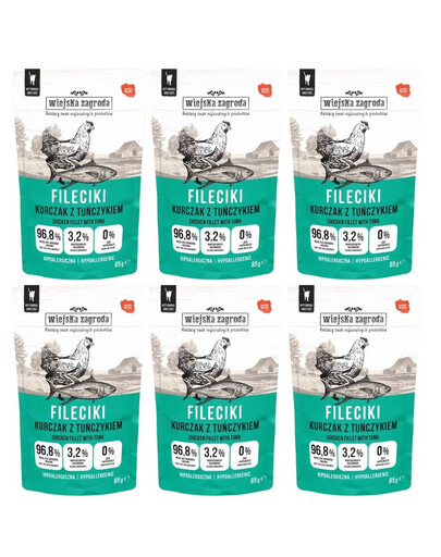 WIEJSKA ZAGRODA Fileciki Kurczak z tuńczykiem mokra karma dla kota 6x85 g