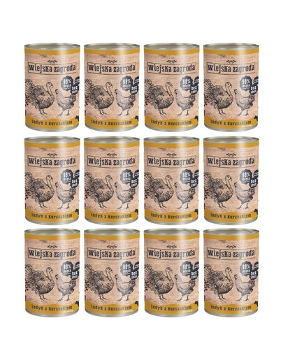 WIEJSKA ZAGRODA Indyk z kurczakiem 12x400g puszka dla kociąt