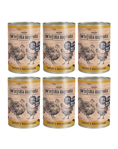 WIEJSKA ZAGRODA Indyk z kurczakiem 6x400g puszka dla kociąt
