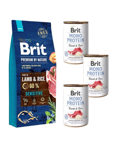 BRIT Premium By Nature Sensitive Lamb and rice 15 kg + BRIT Mono Protein Lamb & Rice 3x400 g
