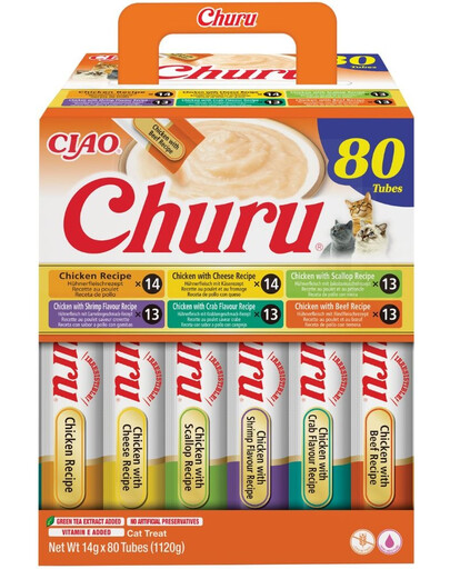 Cat Churu Chicken Recipe 80x14g mix kremowych przysmaków z kurczakiem dla kotów