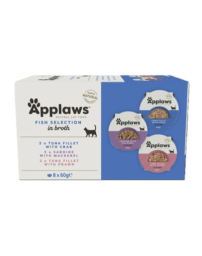 APPLAWS Cat Adult Multipak Fish Selection Multipak in Broth 8x60 g mix smaków z rybą w bulionie w miseczce