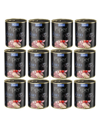PIPER Mokra karma z dorszem i pomidorem dla psa 12x800 g