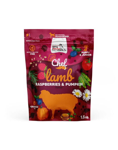 Chef Junior Jagnięcina, malina i dynia 1,5 kg sucha karma dla szczeniąt
