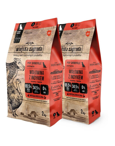 WIEJSKA ZAGRODA Wołowina z indykiem chrupki S 2x2 kg