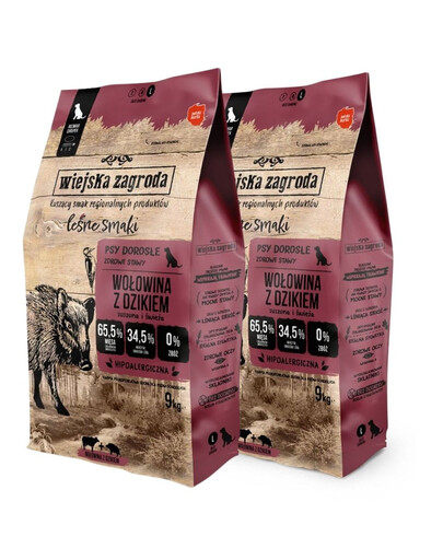 WIEJSKA ZAGRODA Leśne smaki Wołowina z dzikiem chrupki L 2x9kg