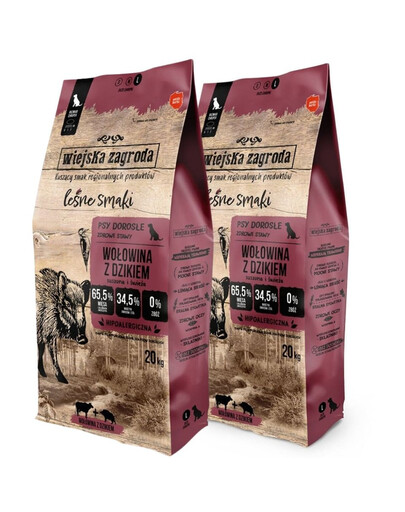 WIEJSKA ZAGRODA Leśne smaki Wołowina z dzikiem chrupki L 2x20kg