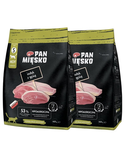 PAN MIĘSKO Indyk z gęsią dla kotów chrupki S 2x400 g