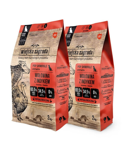 WIEJSKA ZAGRODA Wołowina z indykiem karma dla psów chrupki L 2x2 kg