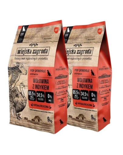 WIEJSKA ZAGRODA Wołowina z indykiem chrupki L 2x9 kg