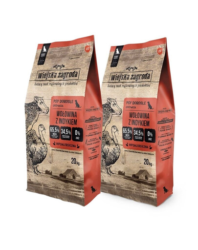 WIEJSKA ZAGRODA Wołowina z indykiem chrupki L 2x20 kg