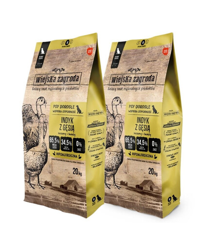 WIEJSKA ZAGRODA Indyk z gęsią karma dla psów chrupki M 2x20 kg