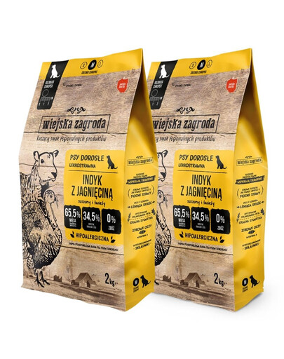 WIEJSKA ZAGRODA Indyk z jagnięciną karma dla psów chrupki M 2x2 kg