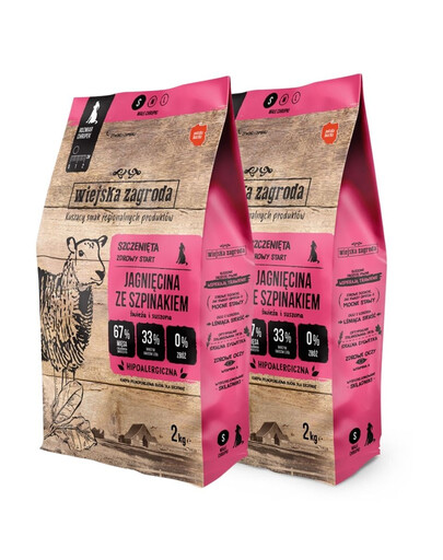 WIEJSKA ZAGRODA Jagnięcina ze szpinakiem karma dla szczeniąt chrupki S 2x2 kg