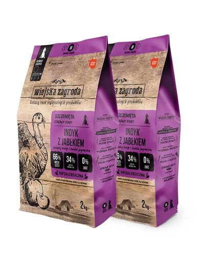 WIEJSKA ZAGRODA Indyk z jabłkiem karma dla szczeniąt chrupki M 2x2 kg