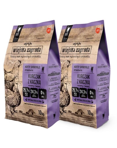 WIEJSKA ZAGRODA Kurczak z kaczką dla kota 2x10 kg