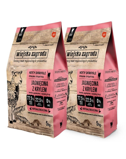 WIEJSKA ZAGRODA Jagnięcina z krylem dla dorosłych kotów 2x5 kg