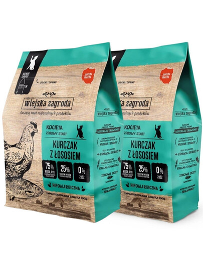 WIEJSKA ZAGRODA Kurczak z łososiem karma dla kociąt 2x400 g