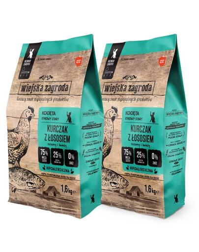 WIEJSKA ZAGRODA Kurczak z łososiem kocięta 2x1,6kg