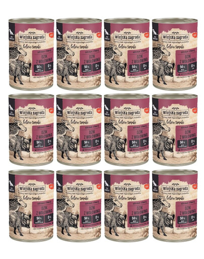 WIEJSKA ZAGRODA Leśne smaki Dzik z wołowiną 12x400 g mokra karma dla psów dorosłych