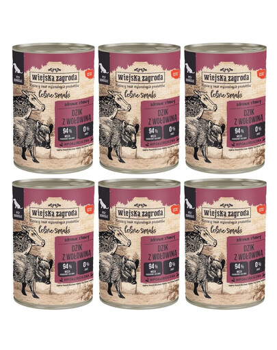 WIEJSKA ZAGRODA Leśne smaki Dzik z wołowiną 6x400 g mokra karma dla psów dorosłych