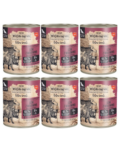 WIEJSKA ZAGRODA Leśne smaki Dzik z wołowiną mokra karma dla psów 6x800 g