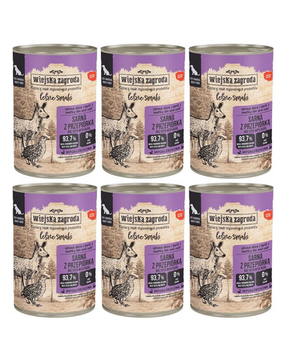 WIEJSKA ZAGRODA Leśne smaki Sarna z przepiórką mokra karma dla psów 6x400 g