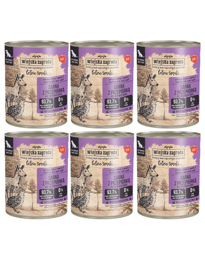 WIEJSKA ZAGRODA Leśne smaki Sarna z przepiórką mokra karma dla psów 6x800 g