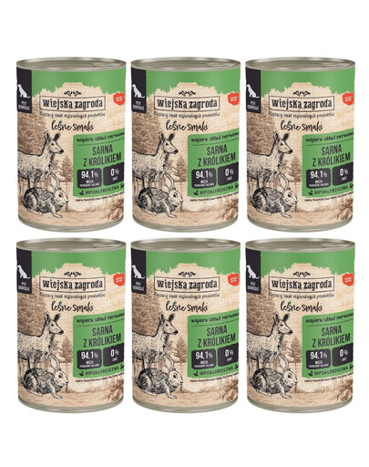 WIEJSKA ZAGRODA Leśne smaki Sarna z królikiem 6x400 g mokra karma dla psów dorosłych
