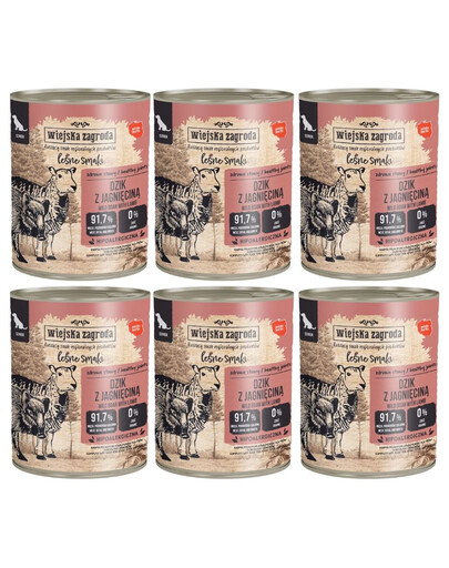 WIEJSKA ZAGRODA Leśne smaki Dzik z jagnięciną mokra karma dla psów starszych 6x800 g