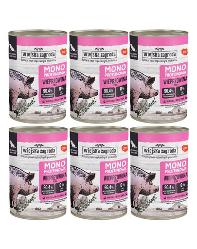 WIEJSKA ZAGRODA Wieprzowina Monobiałkowa mokra karma dla psów 6x400 g