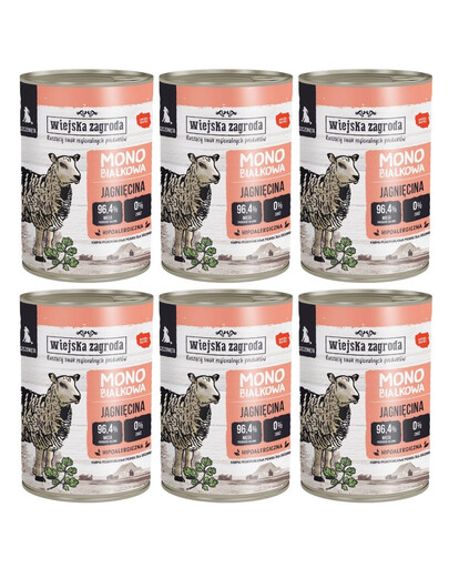 WIEJSKA ZAGRODA Jagnięcina Monobiałkowa mokra karma dla szczeniąt 6x400 g